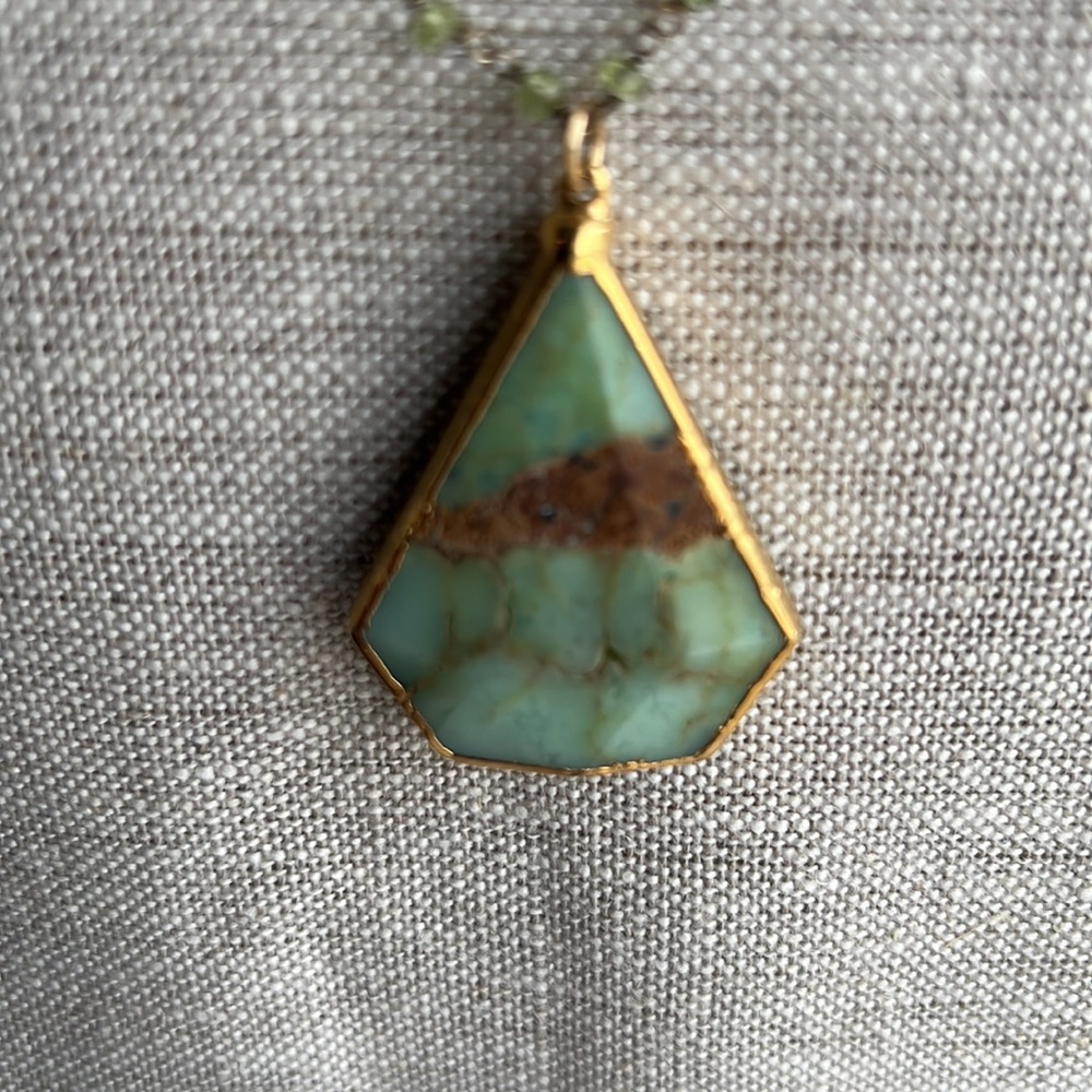 Chrysoclla and peridot chain handmade in Los Angeles